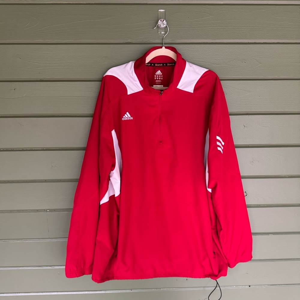 Adidas ClimaProof Scorch Pullover Jacket Men’s XL Red White Half-Zip Windbreaker